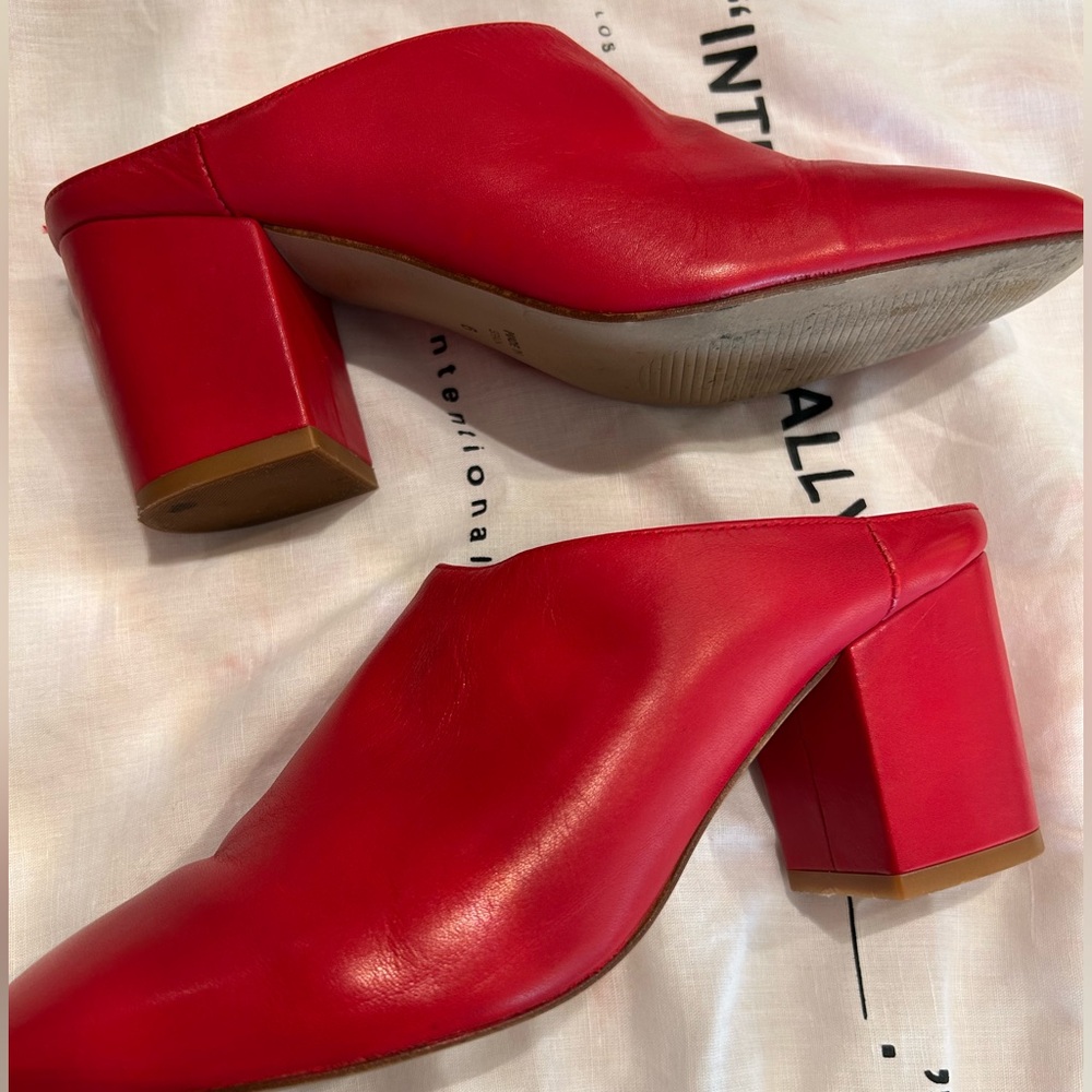 INTENTIONALLY BLANK Red Block Heel Mules